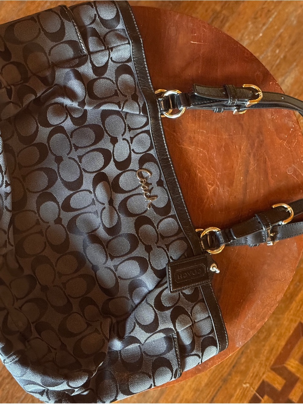 Coach Black Signature Jacquard Shoulder Bag with Gold Hardware